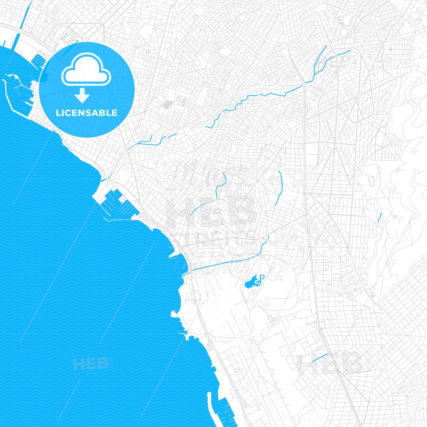 Alimos, Greece PDF vector map with water in focus