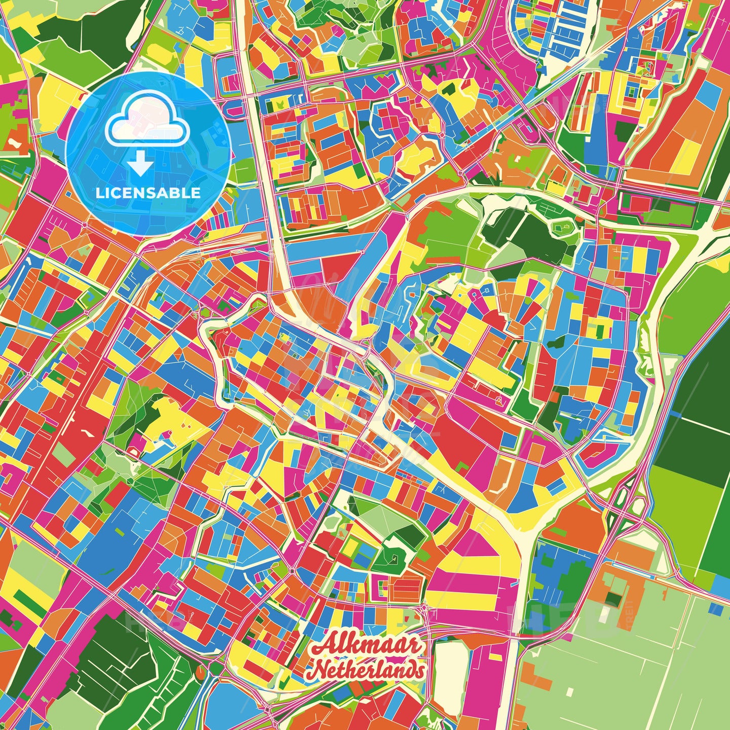 Alkmaar, Netherlands Crazy Colorful Street Map Poster Template - HEBSTREITS Sketches