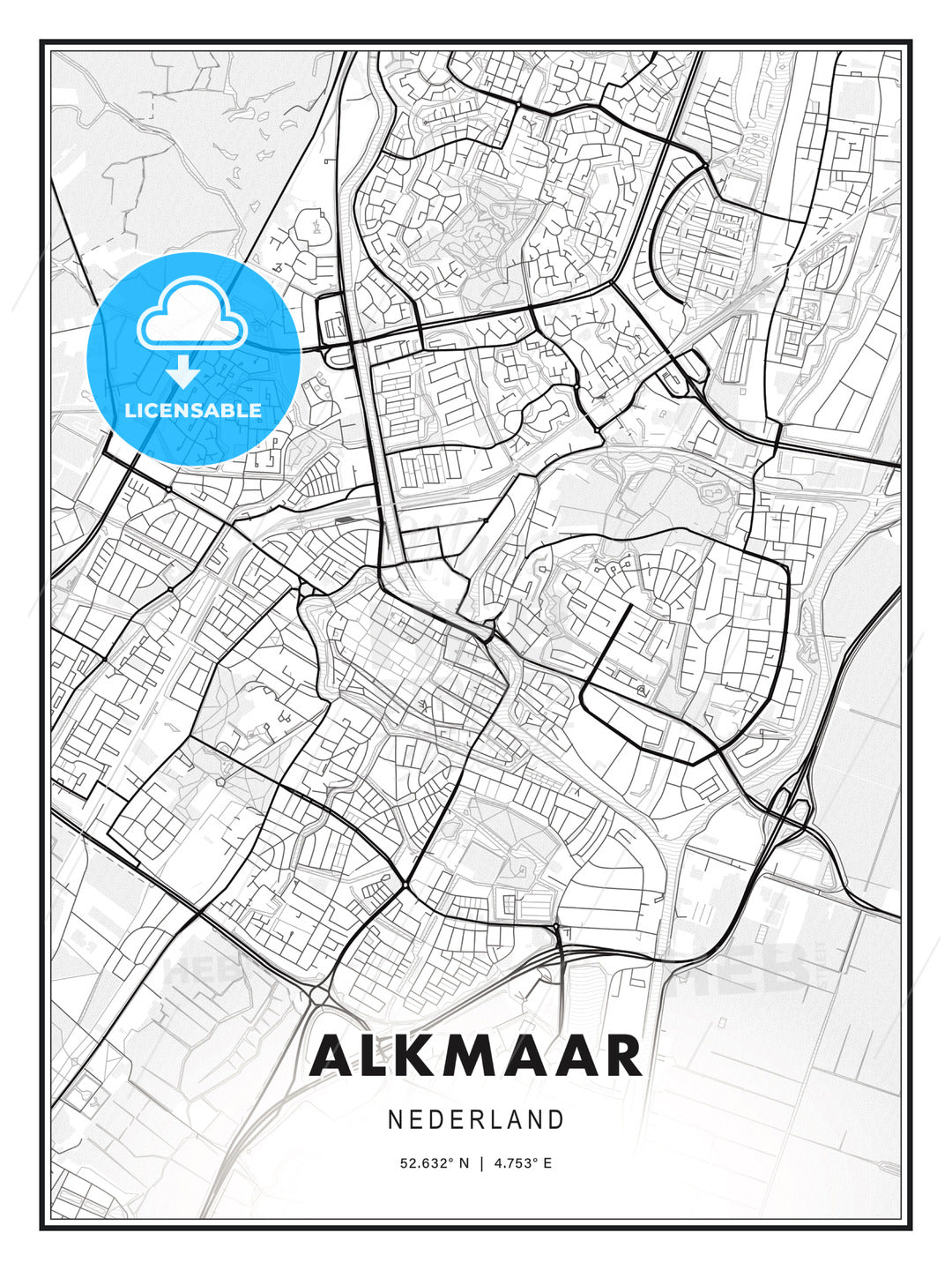 Alkmaar, Netherlands, Modern Print Template in Various Formats - HEBSTREITS Sketches