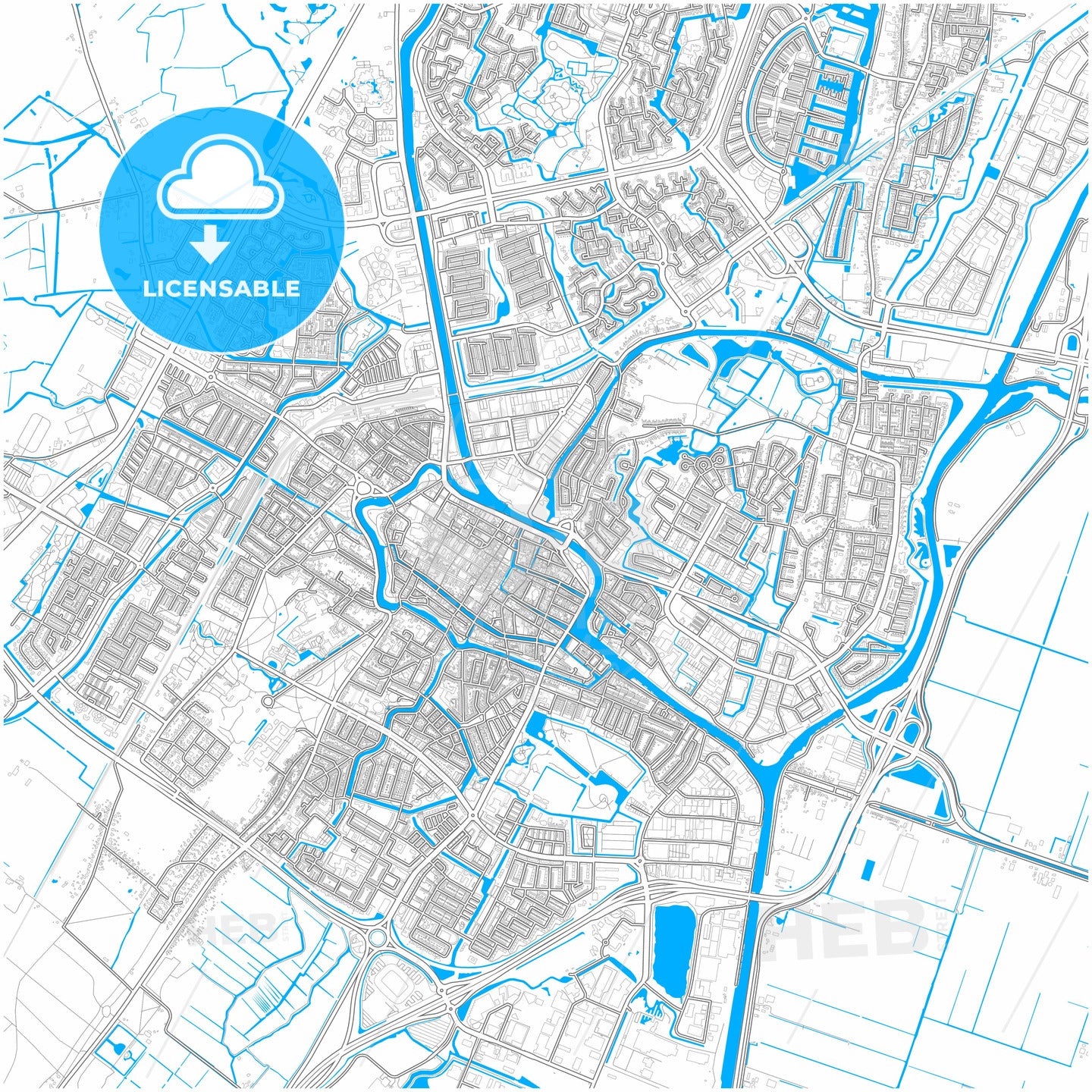 Alkmaar, North Holland, Netherlands, city map with high quality roads.