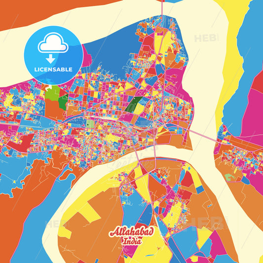 Allahabad, India Crazy Colorful Street Map Poster Template - HEBSTREITS Sketches
