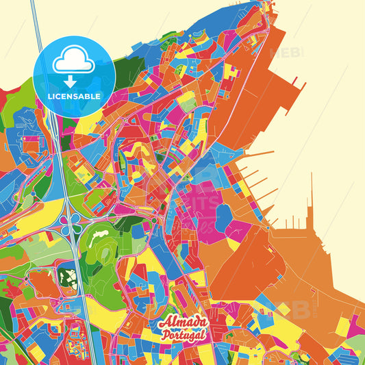 Almada, Portugal Crazy Colorful Street Map Poster Template - HEBSTREITS Sketches