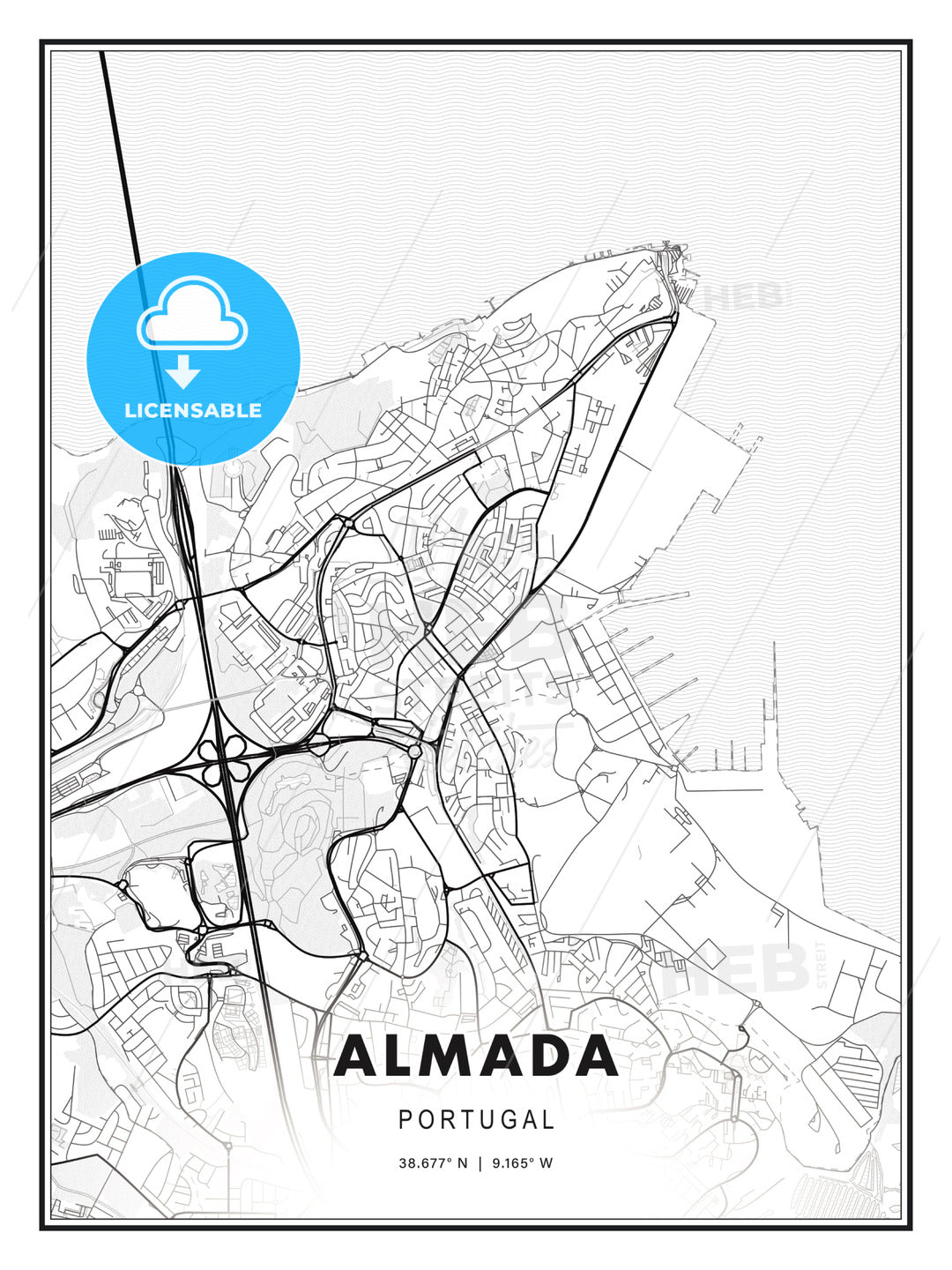 Almada, Portugal, Modern Print Template in Various Formats - HEBSTREITS Sketches