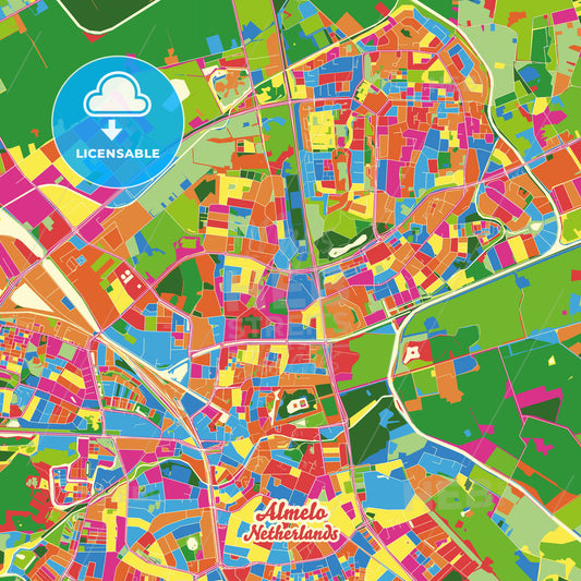 Almelo, Netherlands Crazy Colorful Street Map Poster Template - HEBSTREITS Sketches