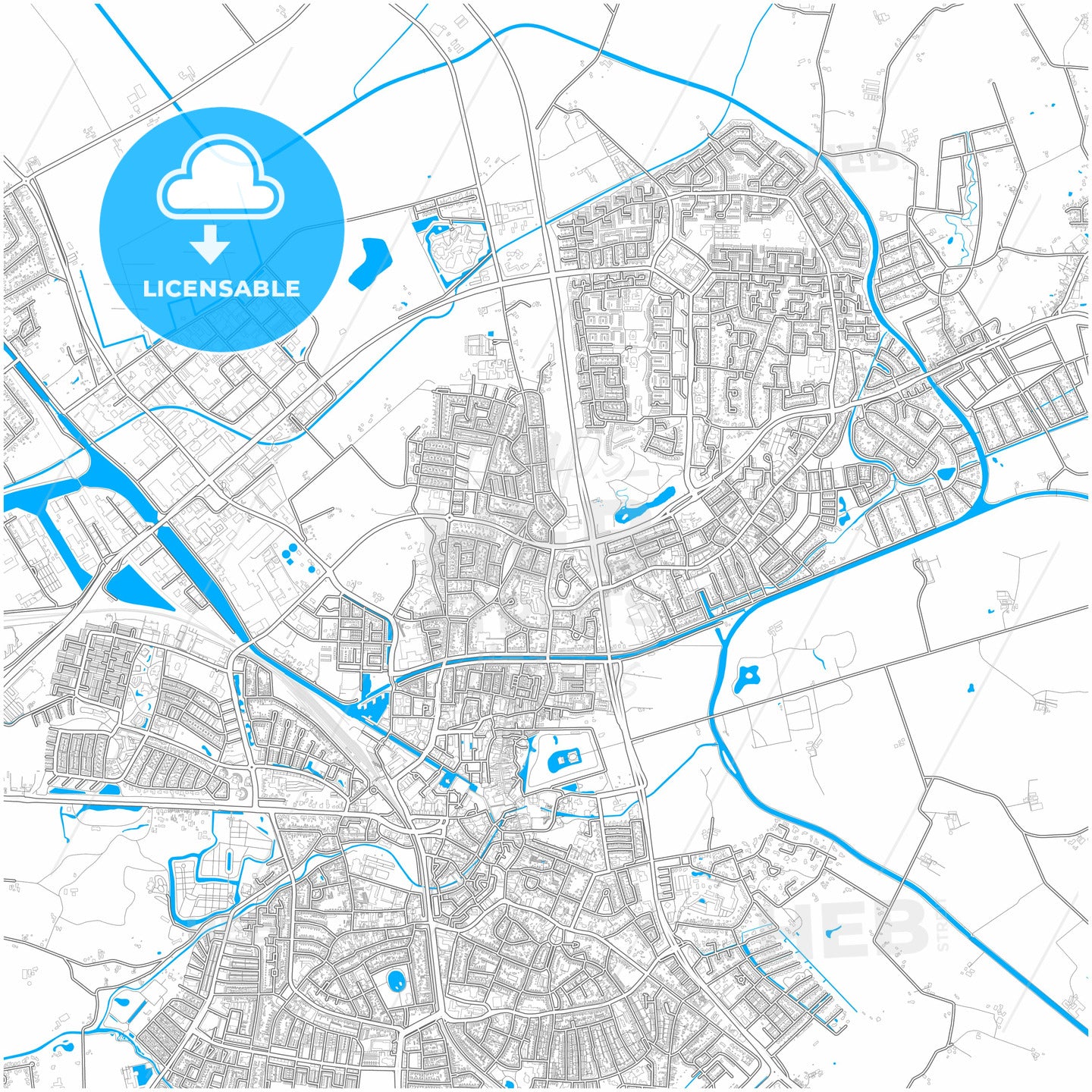 Almelo, Overijssel, Netherlands, city map with high quality roads.