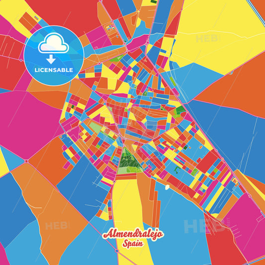 Almendralejo, Spain Crazy Colorful Street Map Poster Template - HEBSTREITS Sketches