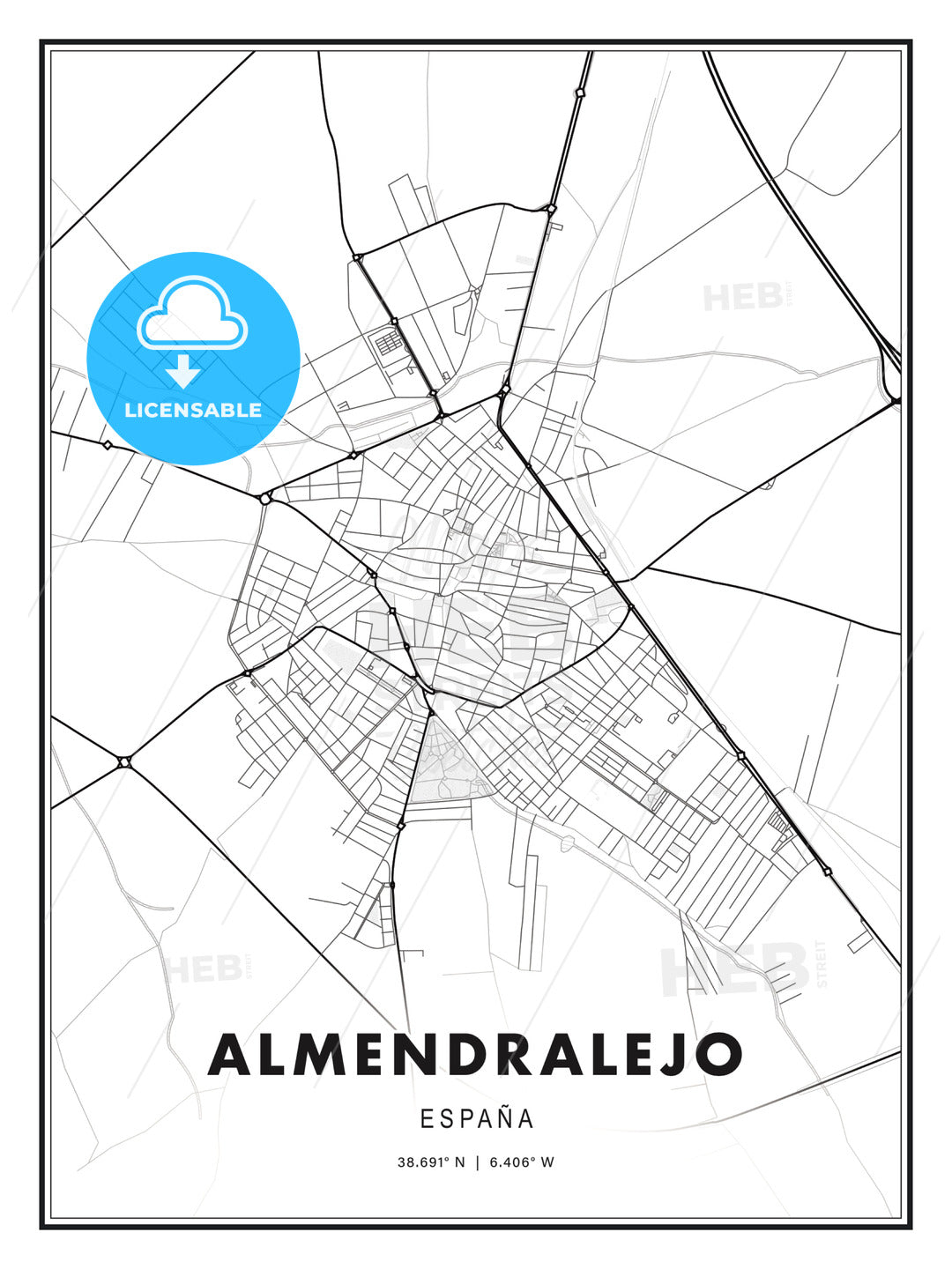 Almendralejo, Spain, Modern Print Template in Various Formats - HEBSTREITS Sketches