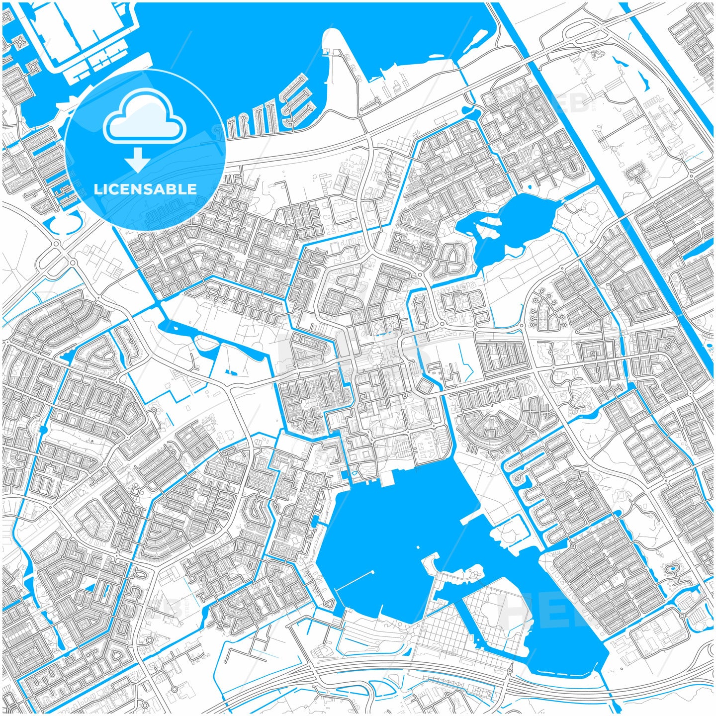Almere, Flevoland, Netherlands, city map with high quality roads.