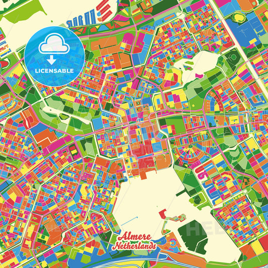 Almere, Netherlands Crazy Colorful Street Map Poster Template - HEBSTREITS Sketches