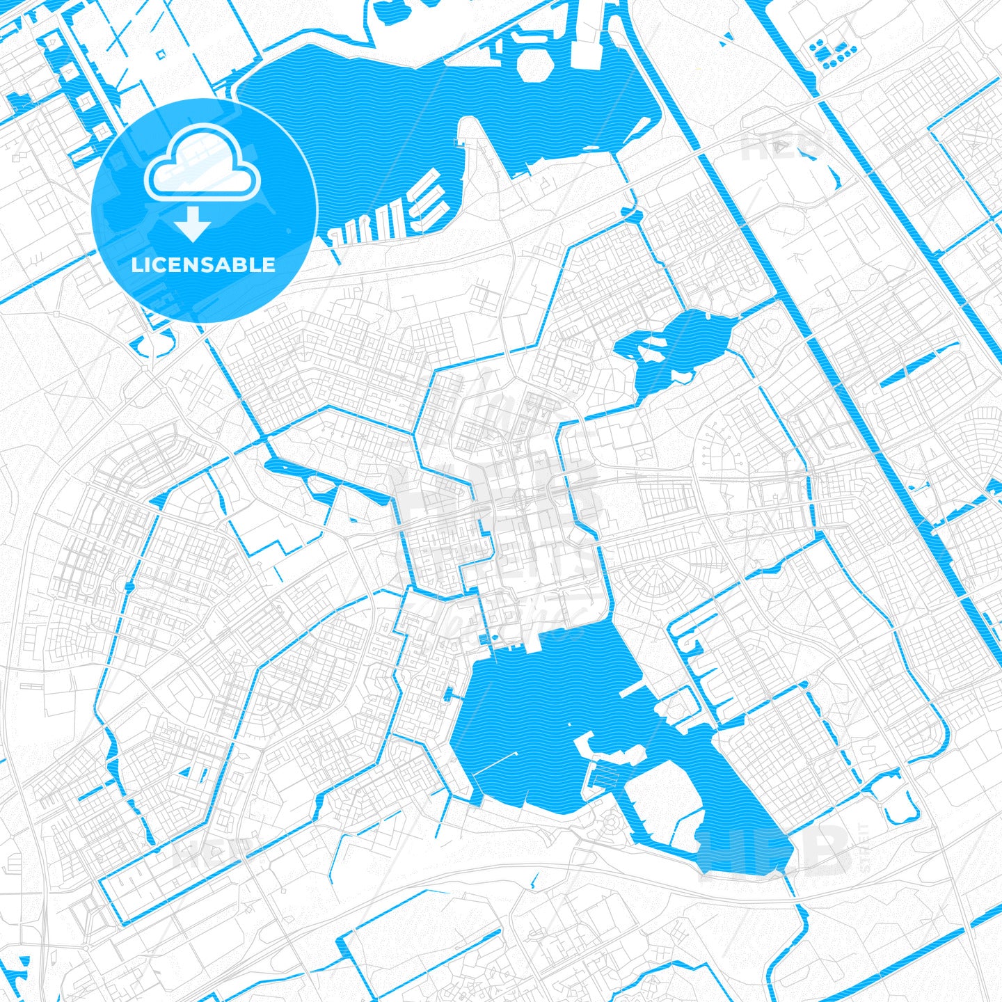 Almere, Netherlands PDF vector map with water in focus