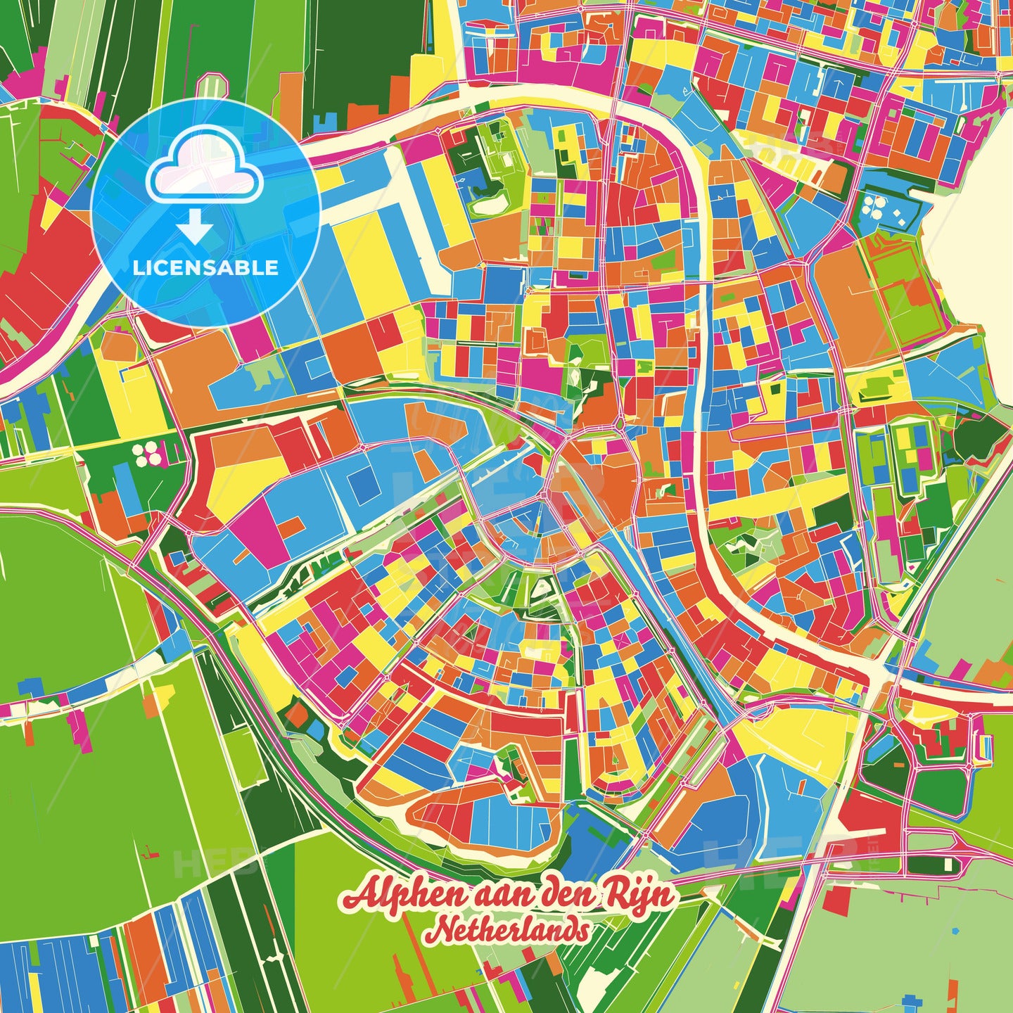 Alphen aan den Rijn, Netherlands Crazy Colorful Street Map Poster Template - HEBSTREITS Sketches