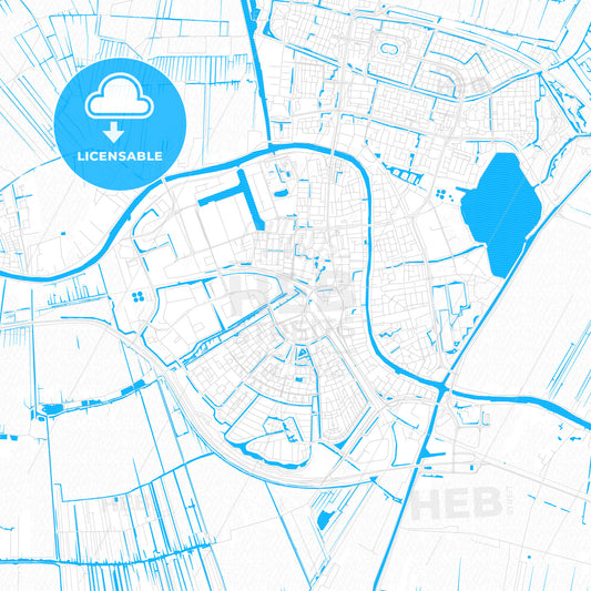 Alphen aan den Rijn, Netherlands PDF vector map with water in focus