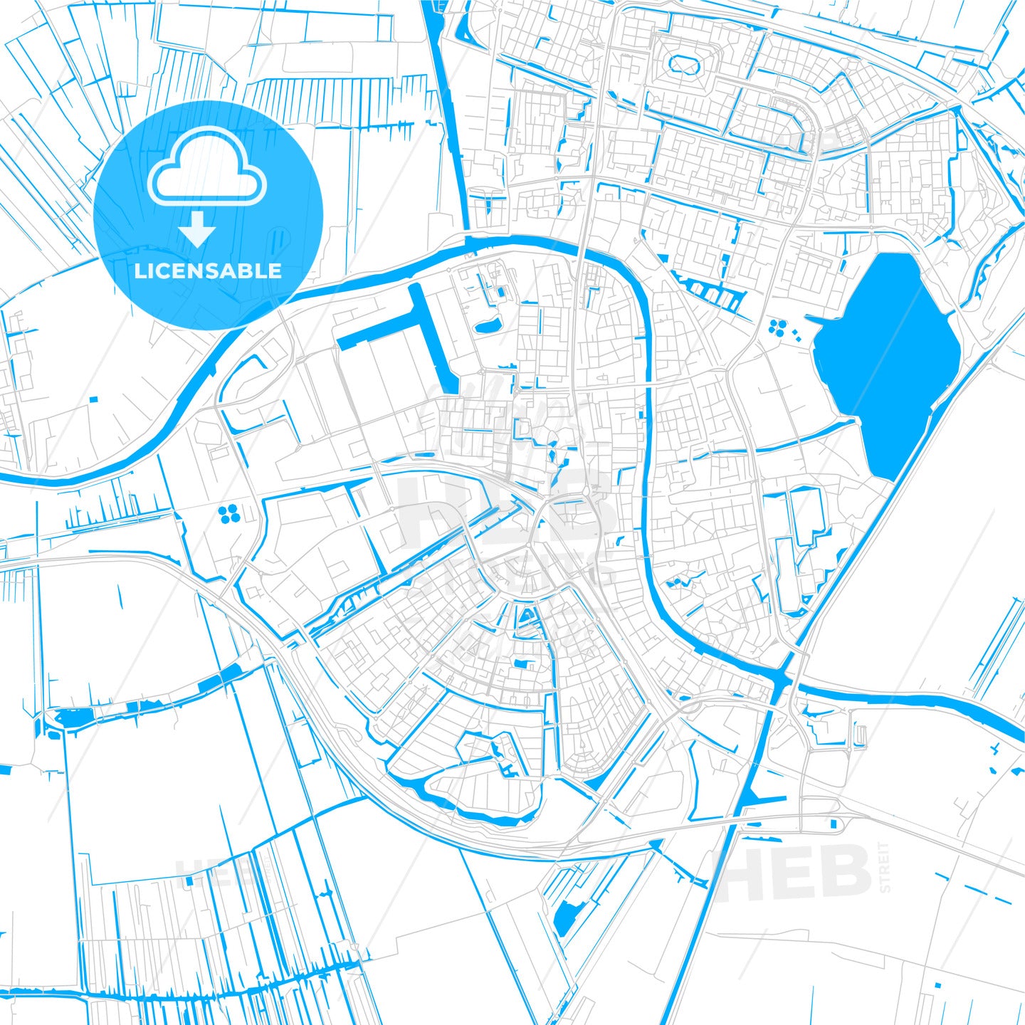 Alphen aan den Rijn, Netherlands bright two-toned vector map