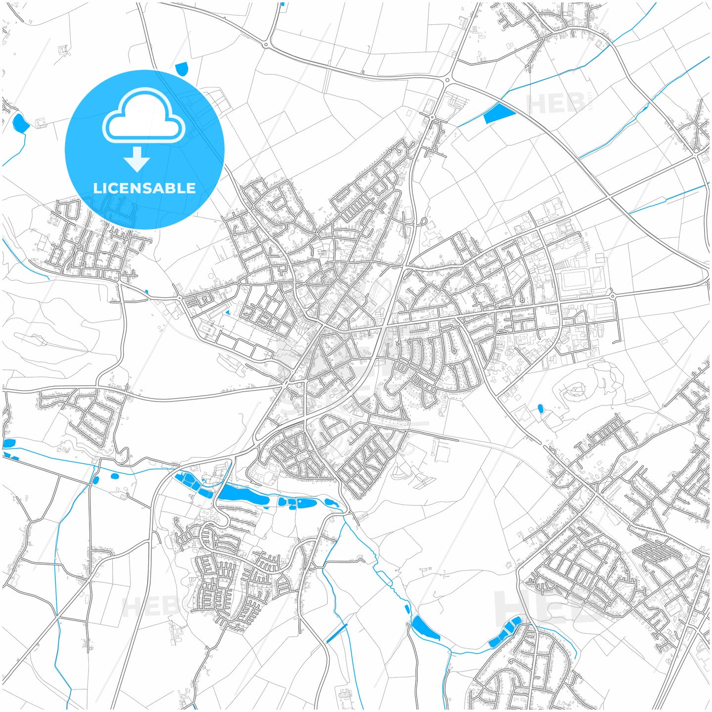 Alsdorf, North Rhine-Westphalia, Germany, city map with high quality roads.