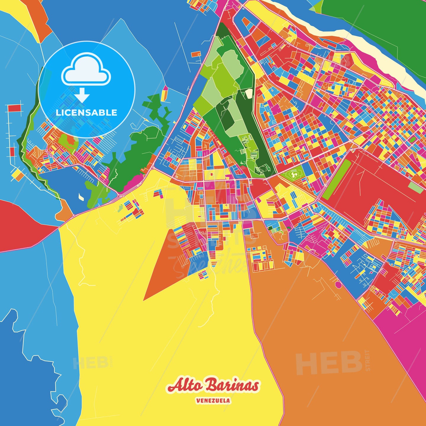 Alto Barinas, Venezuela Crazy Colorful Street Map Poster Template - HEBSTREITS Sketches