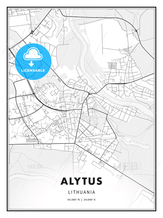 Alytus, Lithuania, Modern Print Template in Various Formats - HEBSTREITS Sketches