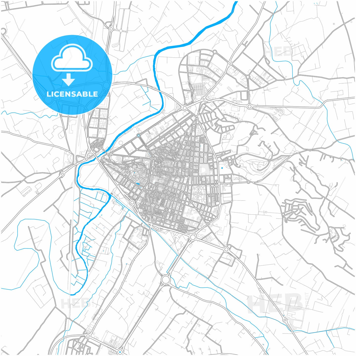 Alzira, Valencia, Spain, city map with high quality roads.