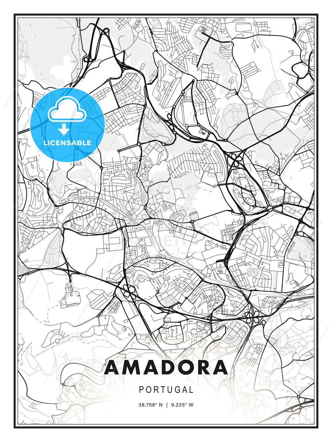 Amadora, Portugal, Modern Map Print Template in Various Formats ...