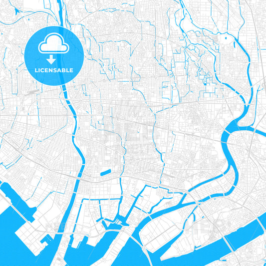 Amagasaki, Japan PDF vector map with water in focus