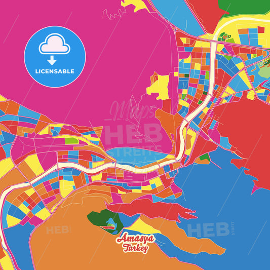 Amasya, Turkey Crazy Colorful Street Map Poster Template - HEBSTREITS Sketches