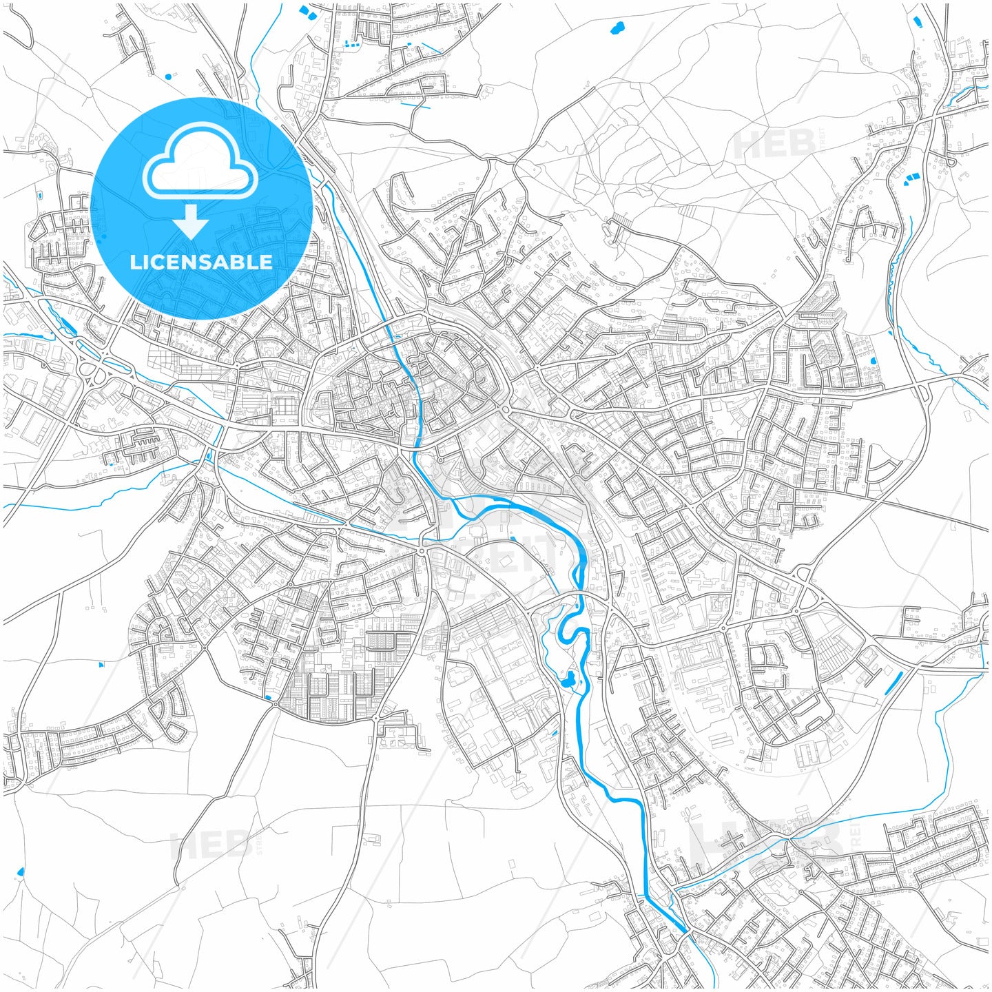 Amberg, Bavaria, Germany, city map with high quality roads.
