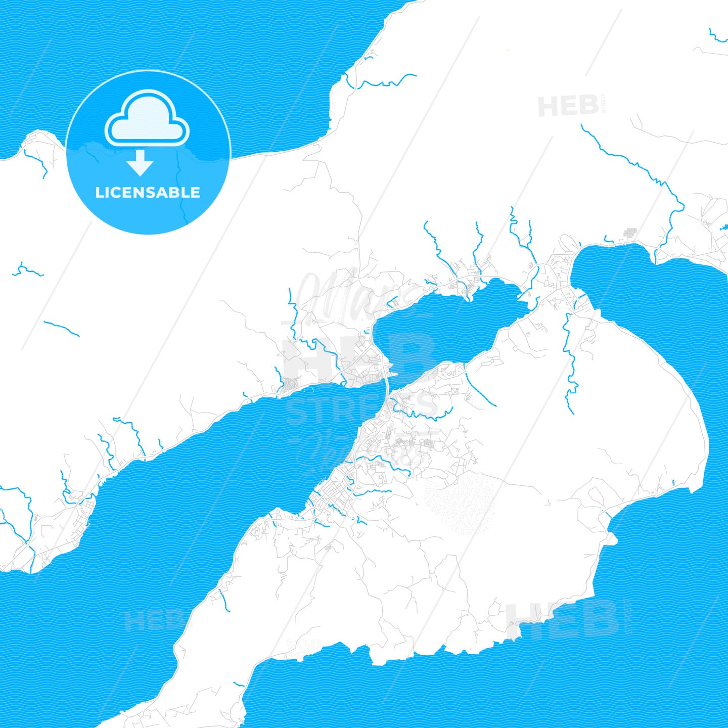 Ambon, Indonesia PDF vector map with water in focus
