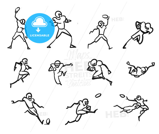 American Football Player Motion Sketch Studies – instant download