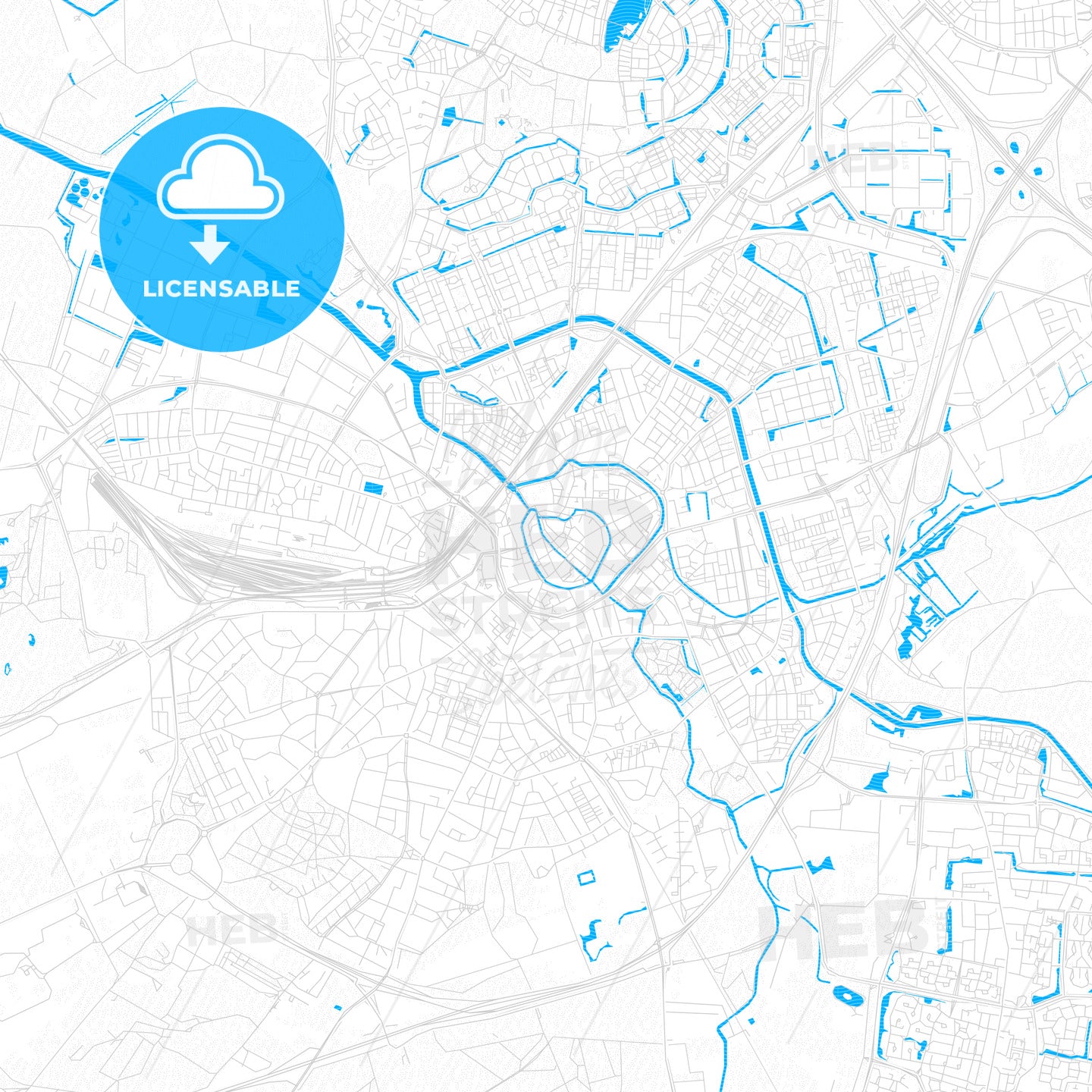 Amersfoort, Netherlands PDF vector map with water in focus