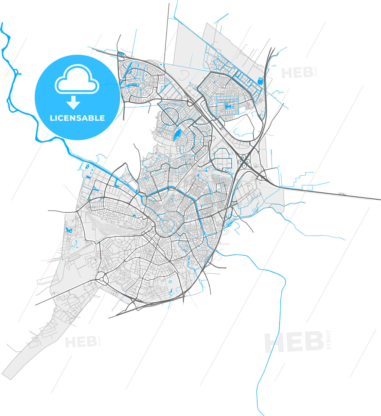 Amersfoort, Utrecht, Netherlands, high quality vector map