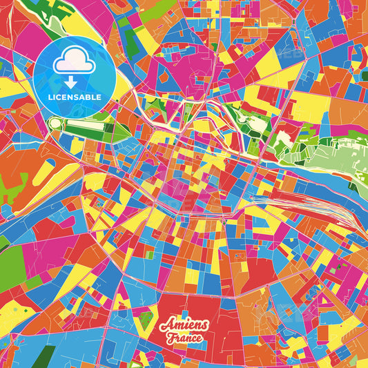 Amiens, France Crazy Colorful Street Map Poster Template - HEBSTREITS Sketches