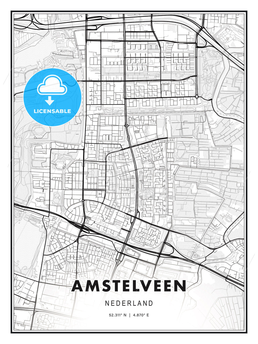Amstelveen, Netherlands, Modern Print Template in Various Formats - HEBSTREITS Sketches