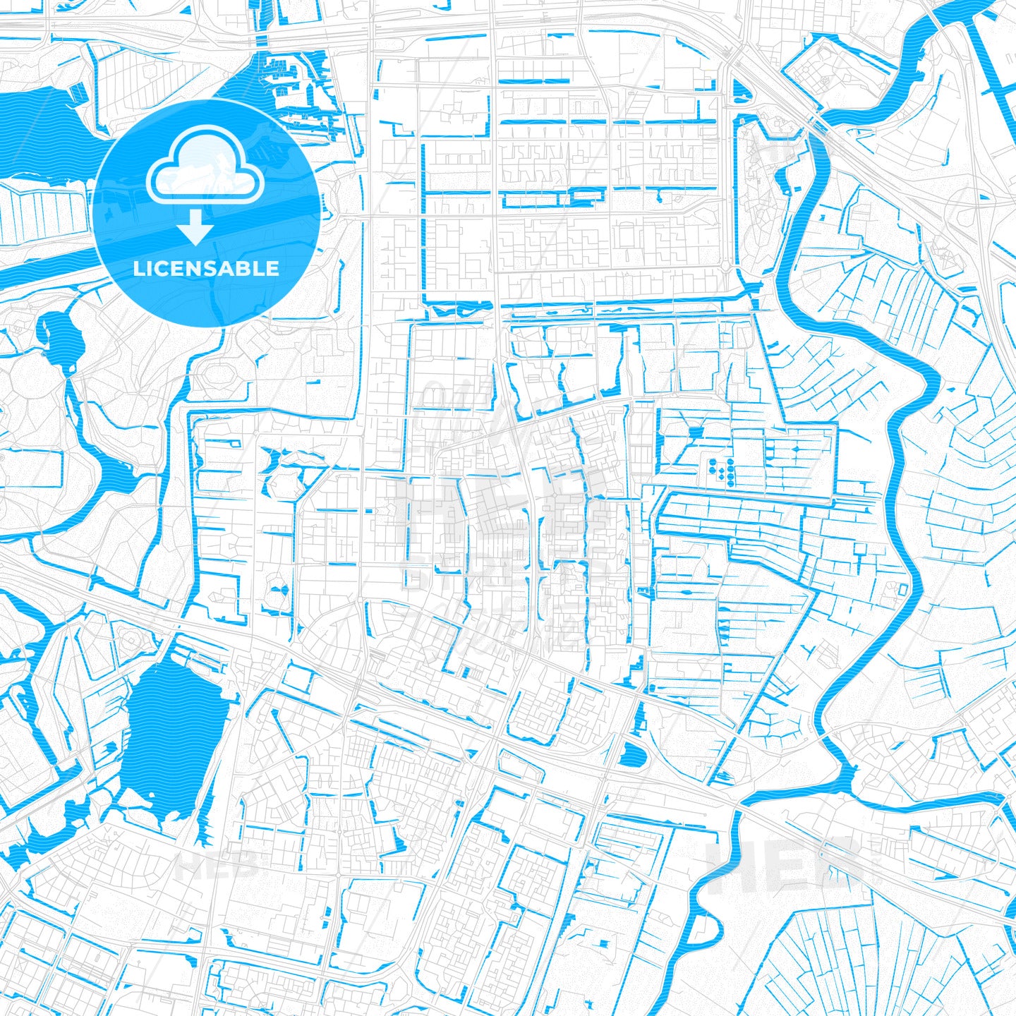 Amstelveen, Netherlands PDF vector map with water in focus