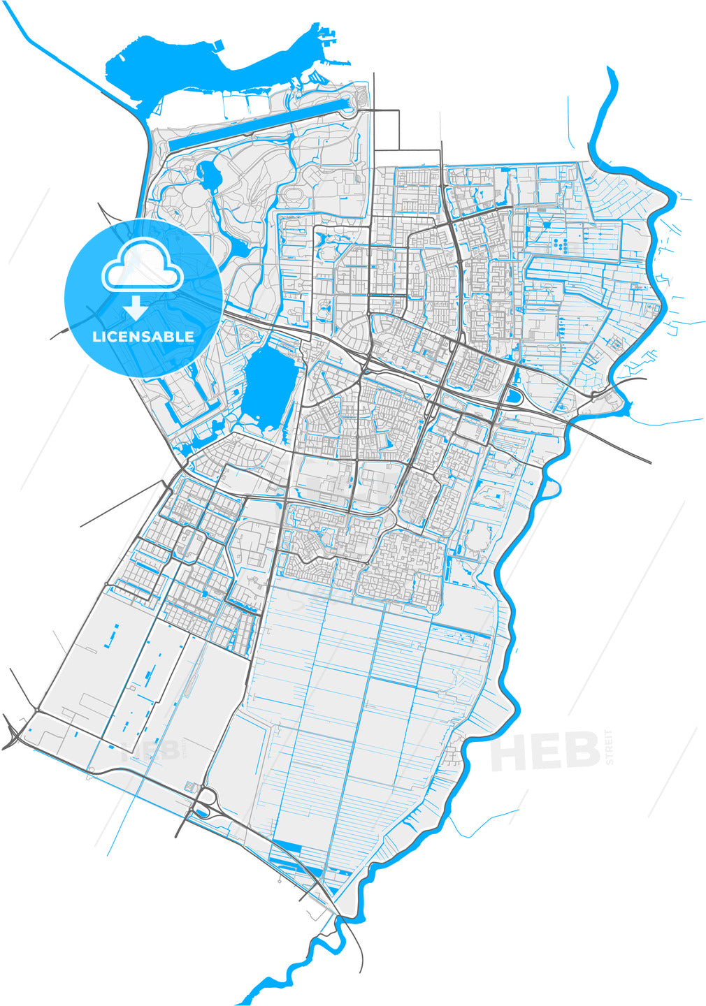 Amstelveen, North Holland, Netherlands, high quality vector map