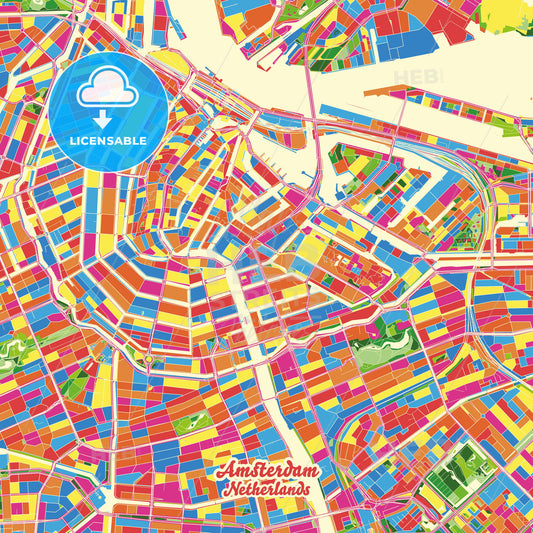 Amsterdam, Netherlands Crazy Colorful Street Map Poster Template - HEBSTREITS Sketches