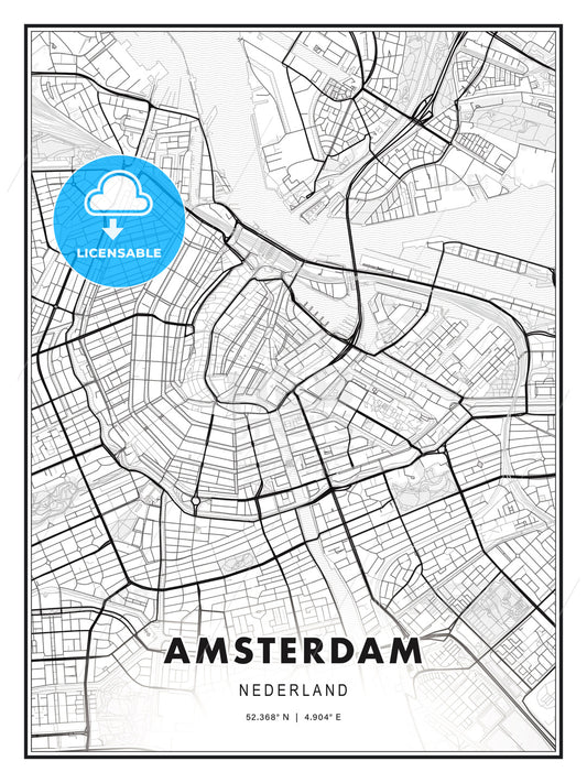 Amsterdam, Netherlands, Modern Print Template in Various Formats - HEBSTREITS Sketches