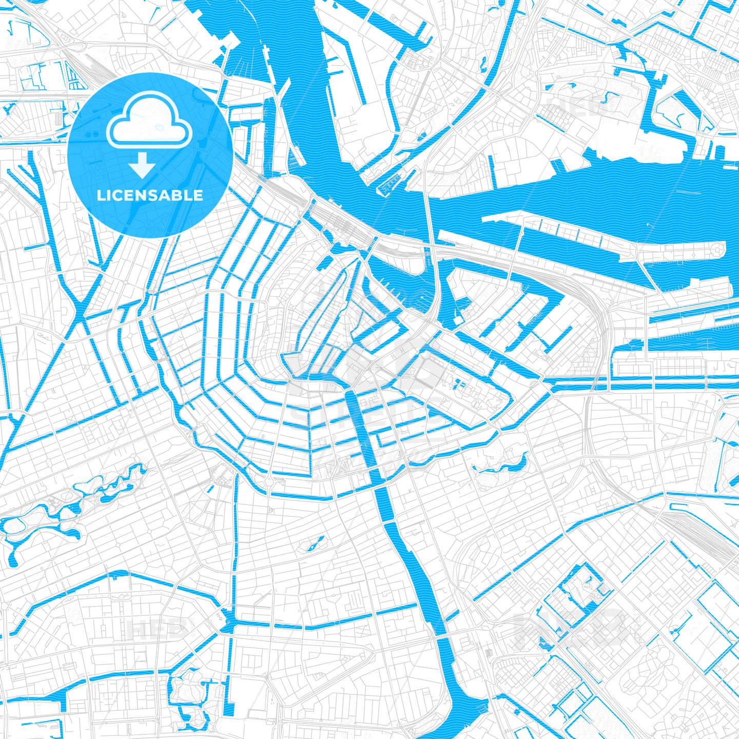 Amsterdam, Netherlands PDF vector map with water in focus