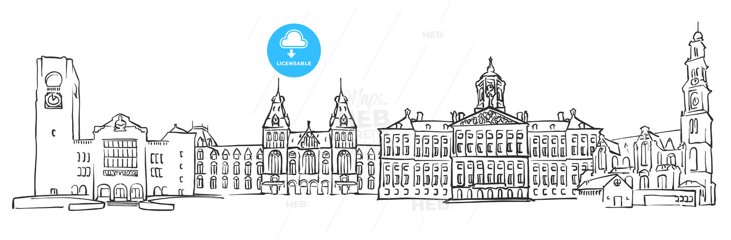 Amsterdam, Netherlands, Panorama Sketch – instant download