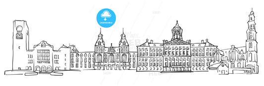 Amsterdam, Netherlands, Panorama Sketch – instant download