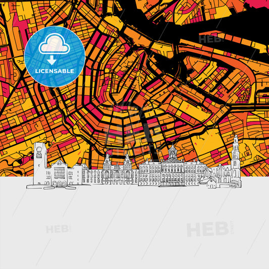 Amsterdam, Netherlands, Skyline Map