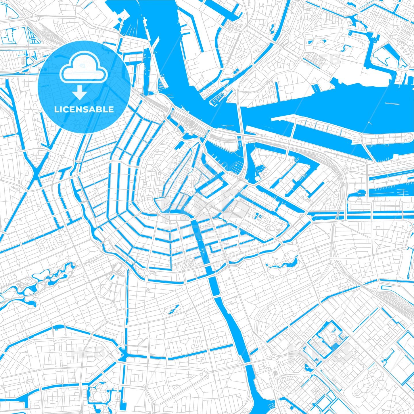 Amsterdam, Netherlands bright two-toned vector map