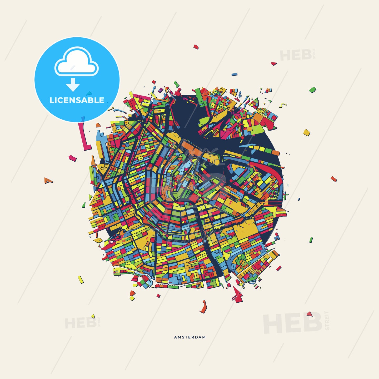 Amsterdam Netherlands colorful confetti map