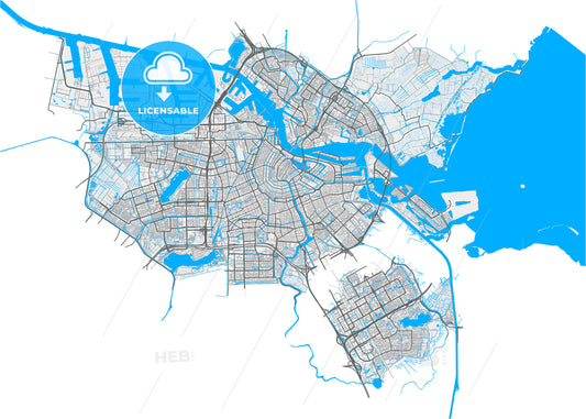 Amsterdam, North Holland, Netherlands, high quality vector map