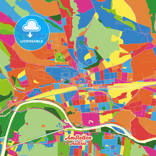 Amstetten, Austria Crazy Colorful Street Map Poster Template - HEBSTREITS Sketches