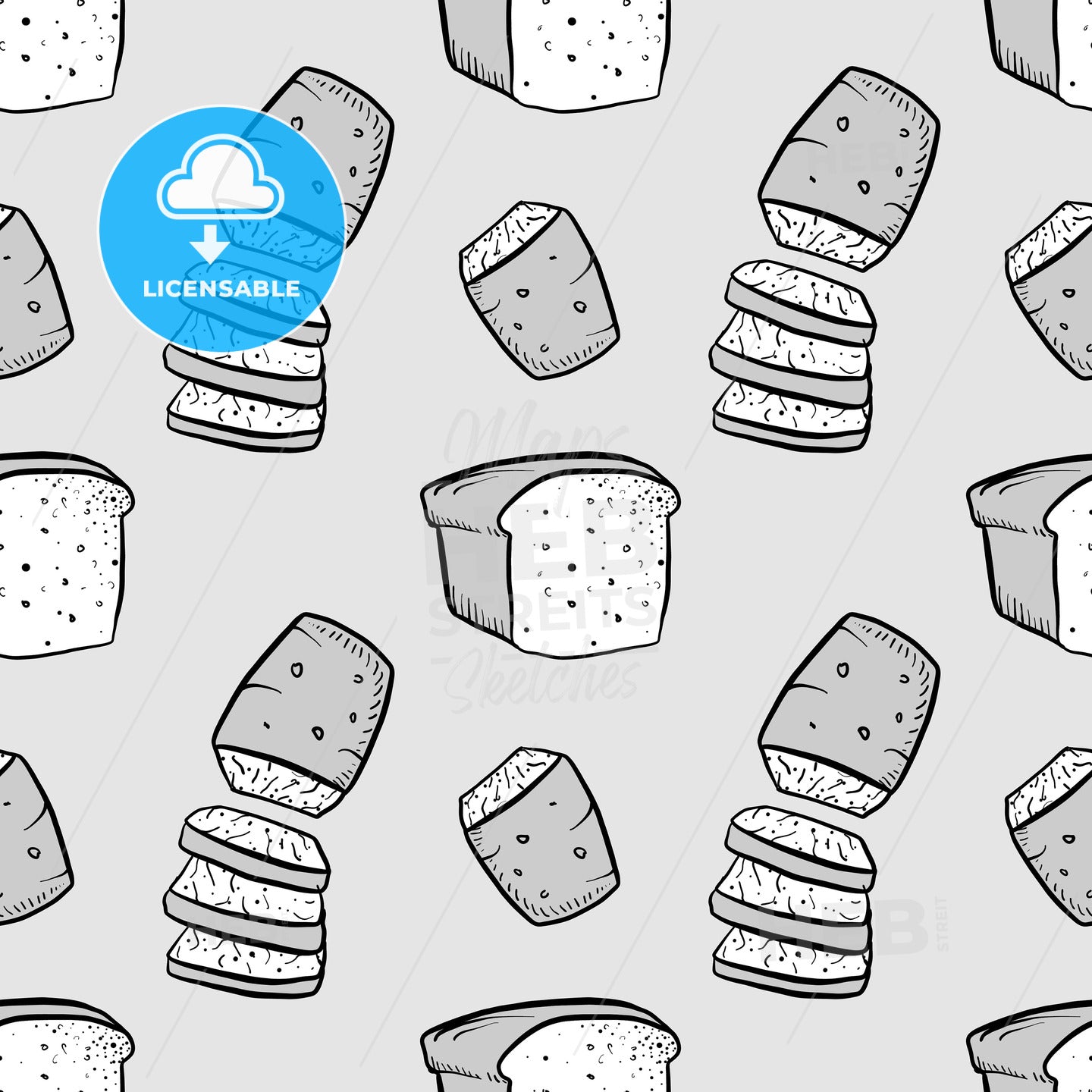 Anadama bread seamless pattern greyscale drawing – instant download