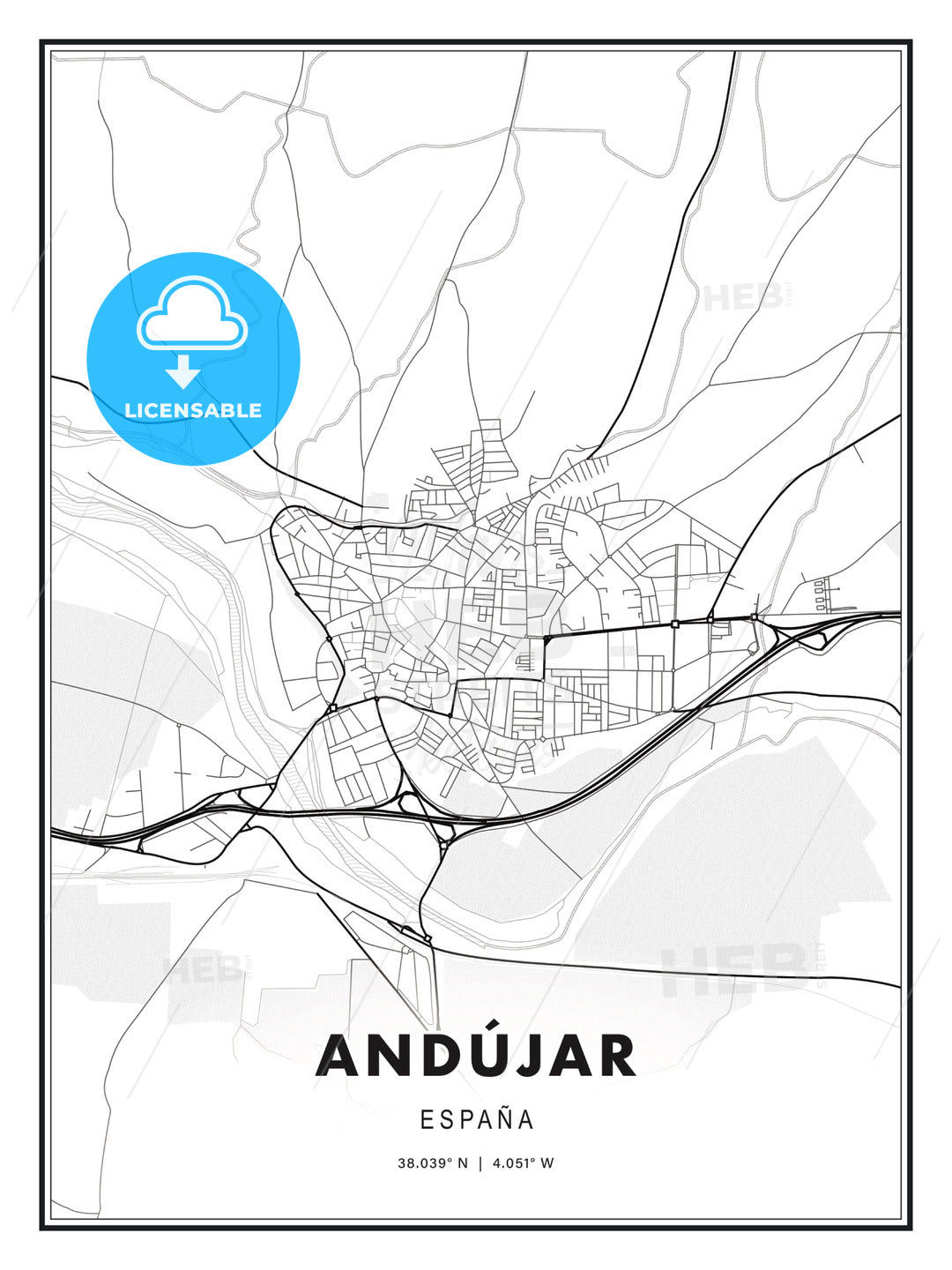 Andújar, Spain, Modern Print Template in Various Formats - HEBSTREITS Sketches