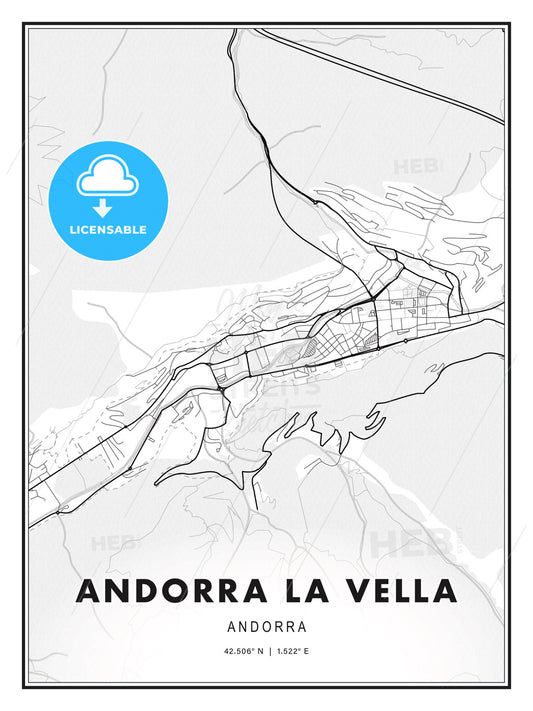 Andorra la Vella, Andorra, Modern Print Template in Various Formats - HEBSTREITS Sketches