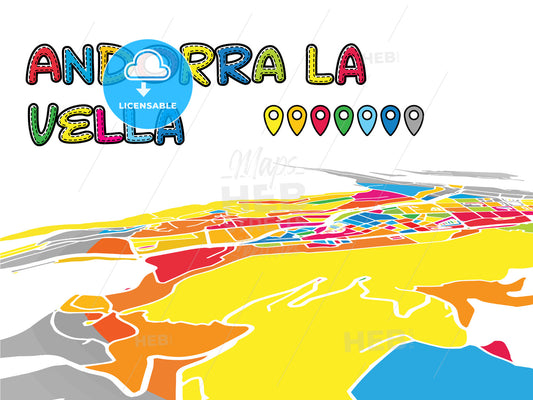 Andorra la Vella downtown map in perspective