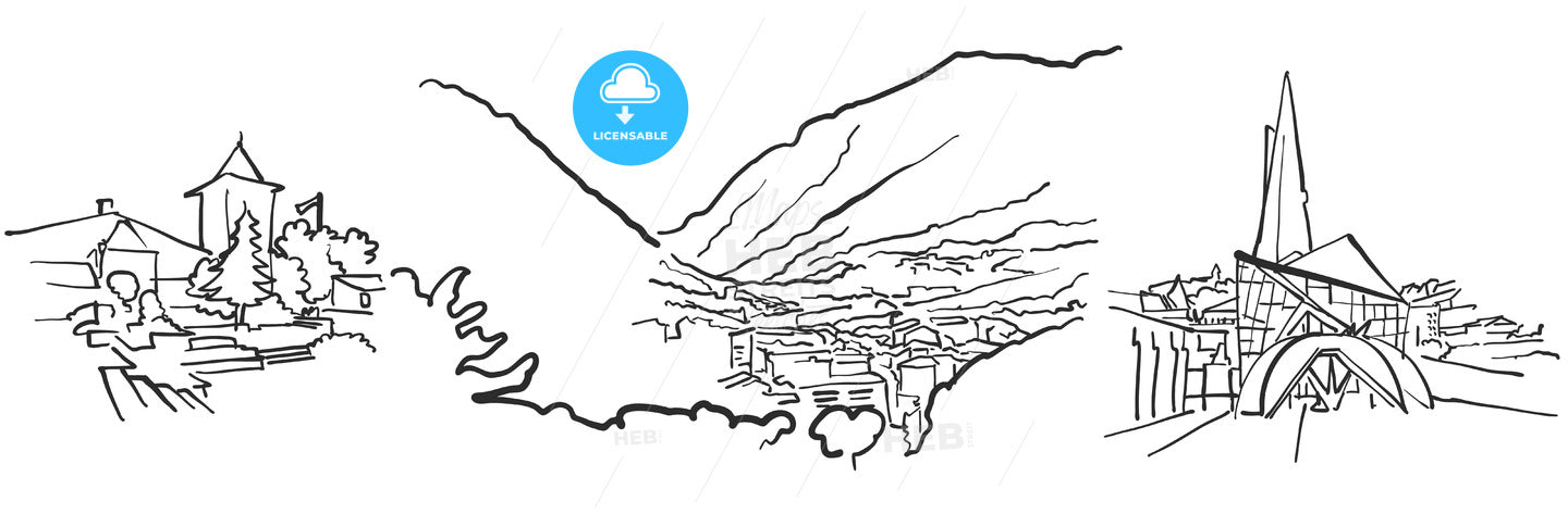 Andorra la Vella Panorama Sketch – instant download