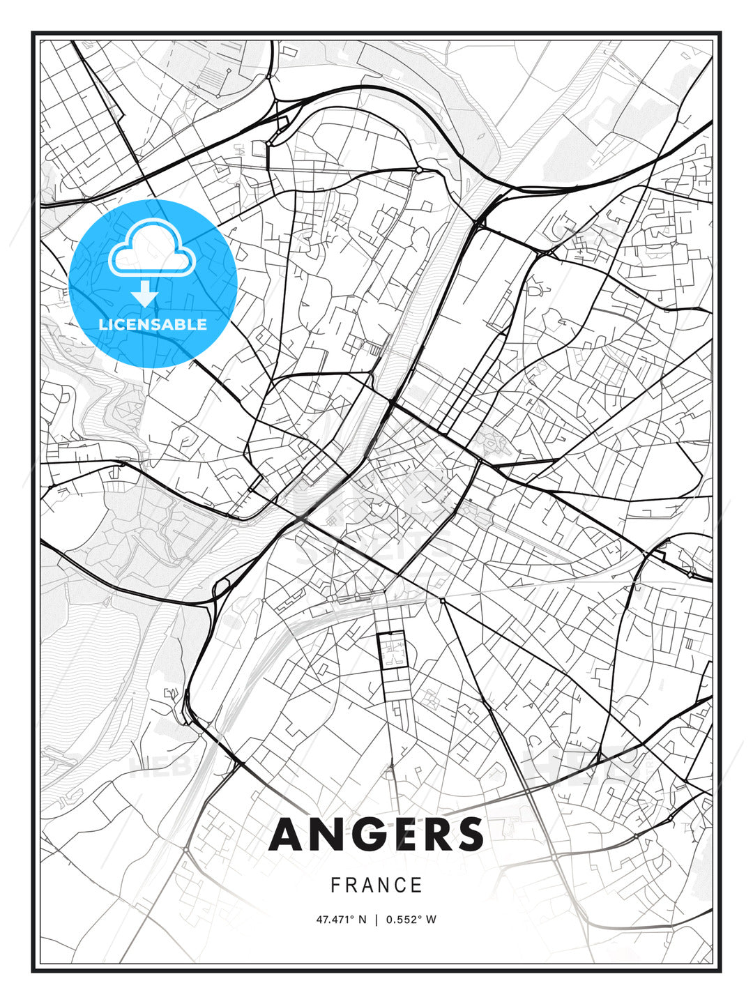 Angers, France, Modern Print Template in Various Formats - HEBSTREITS Sketches