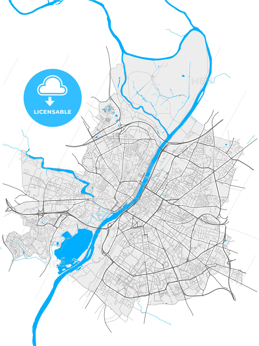 Angers, Maine-et-Loire, France, high quality vector map